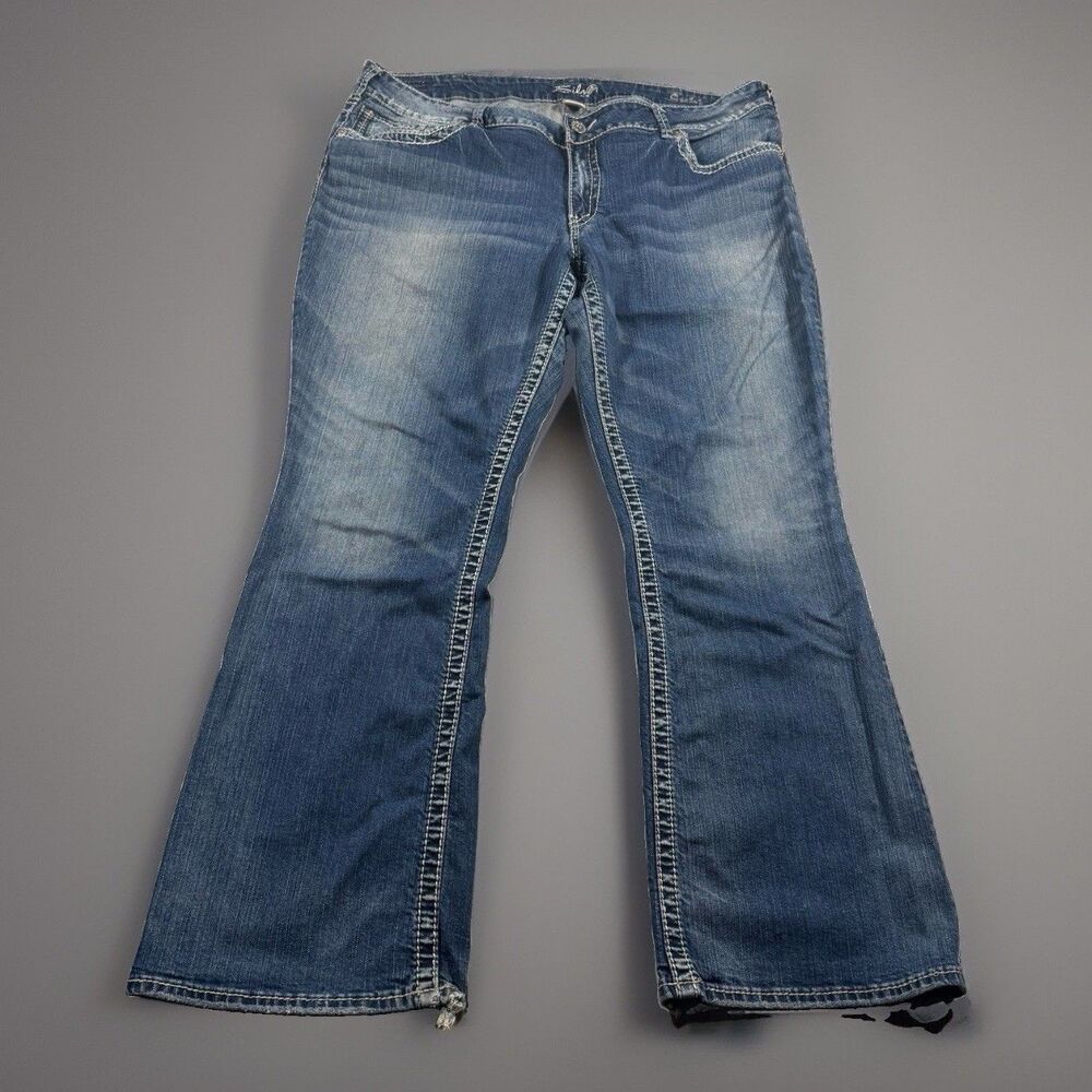 Silver Suki Mid Bootcut Jeans Womens 20 (fit 39x32) Faded Thick Stitch Stretch